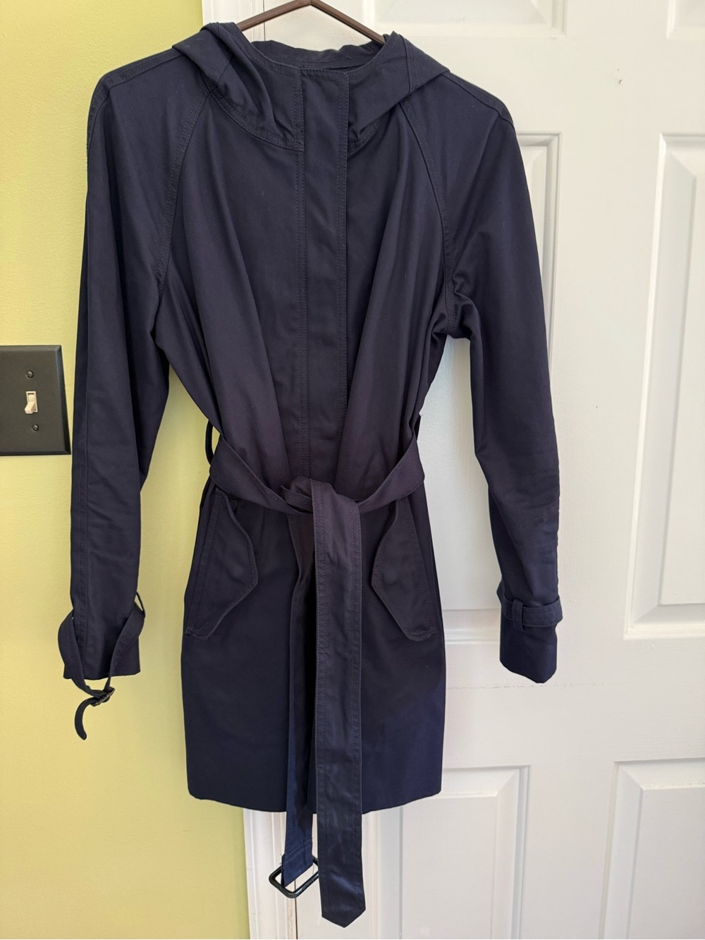J Crew Navy Raincoat with Hood